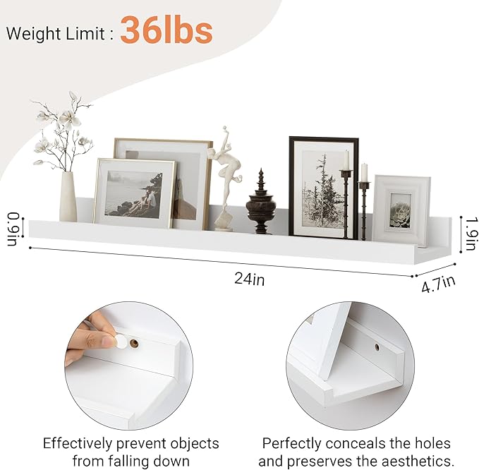 Floating Shelves for Wall, 24 inch Wood Floating Shelves Set of 2, Picture