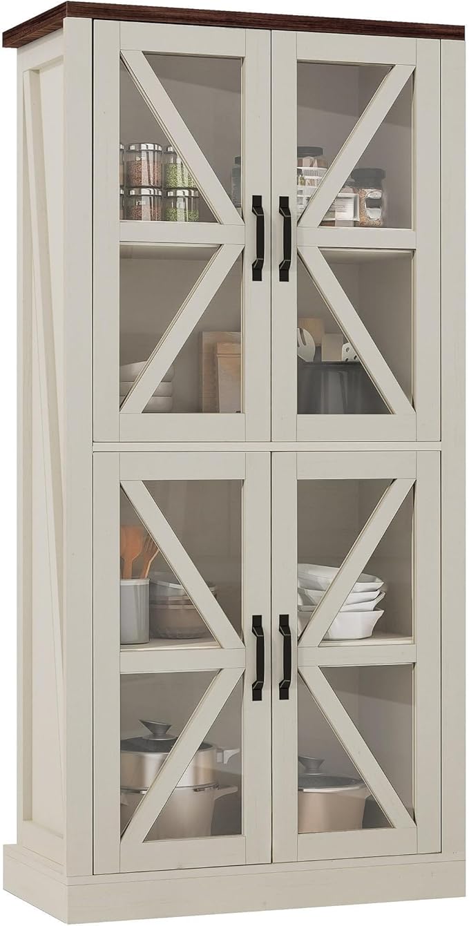 DWVO 66" Storage Cabinet, Tall Bookshelf Display Cabinet, 4 Shelves Curio