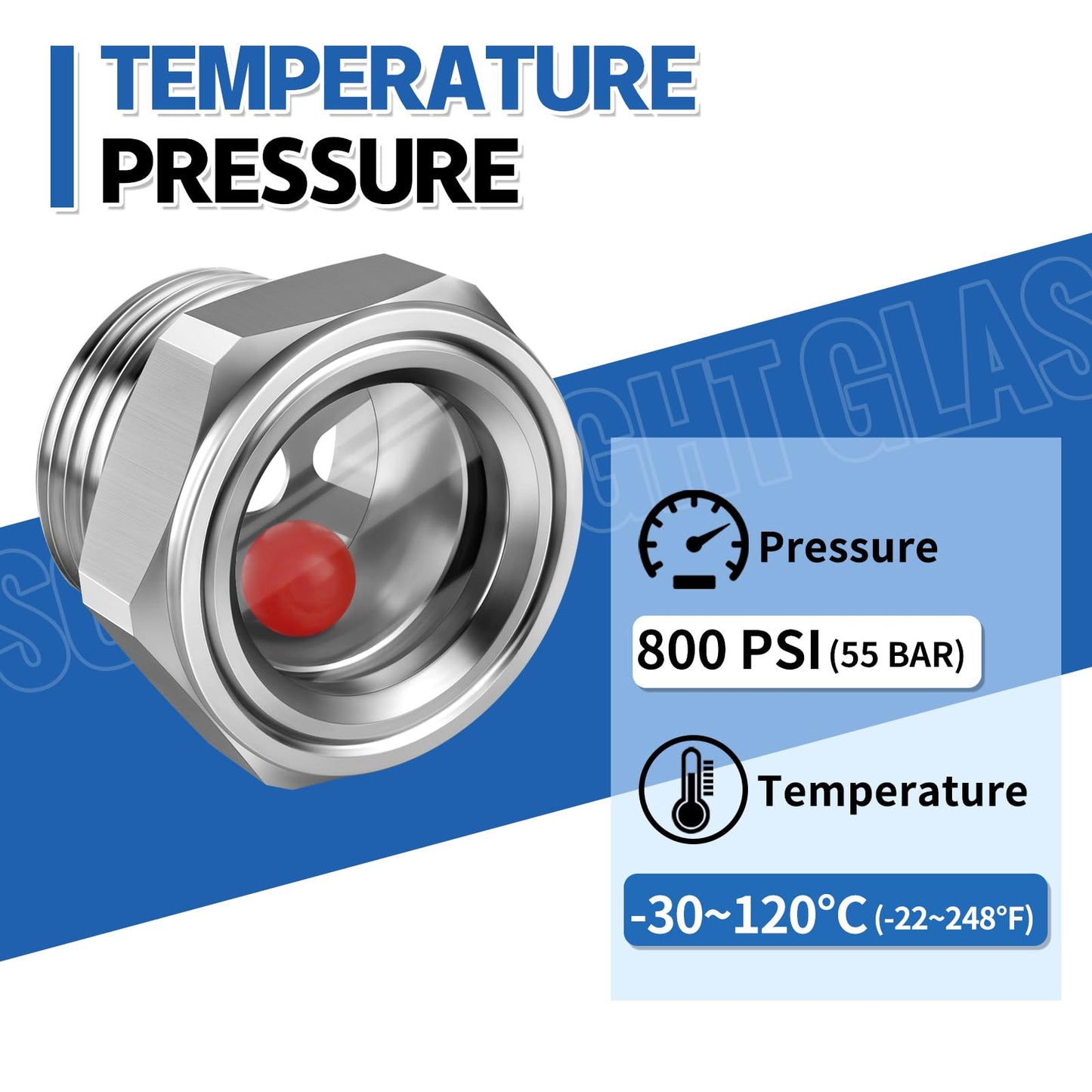 Boltigen 1-1/2'' NPT Male Hex Head Stainless Steel Oil Sight Glass, Liquid Level Gauge Oil Indicator Window for Air Compressor Gearbox Fittings Hydraulic Tank (1-1/2'' NPT Male)