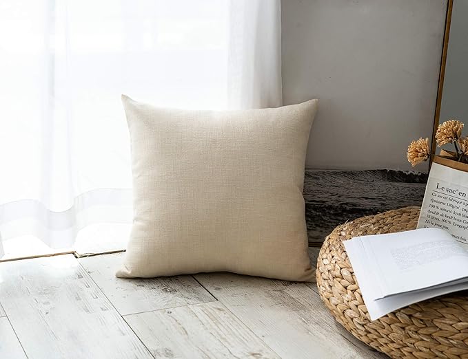 Stellhome Burlap Throw Pillow Covers Solid Farmhouse Linen Pillowcase