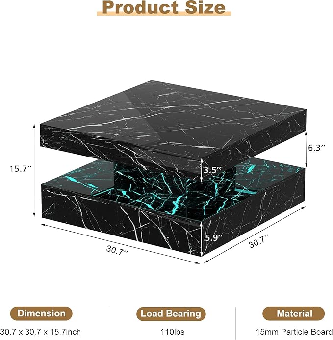HedoAjim Black Marble LED Coffee Table