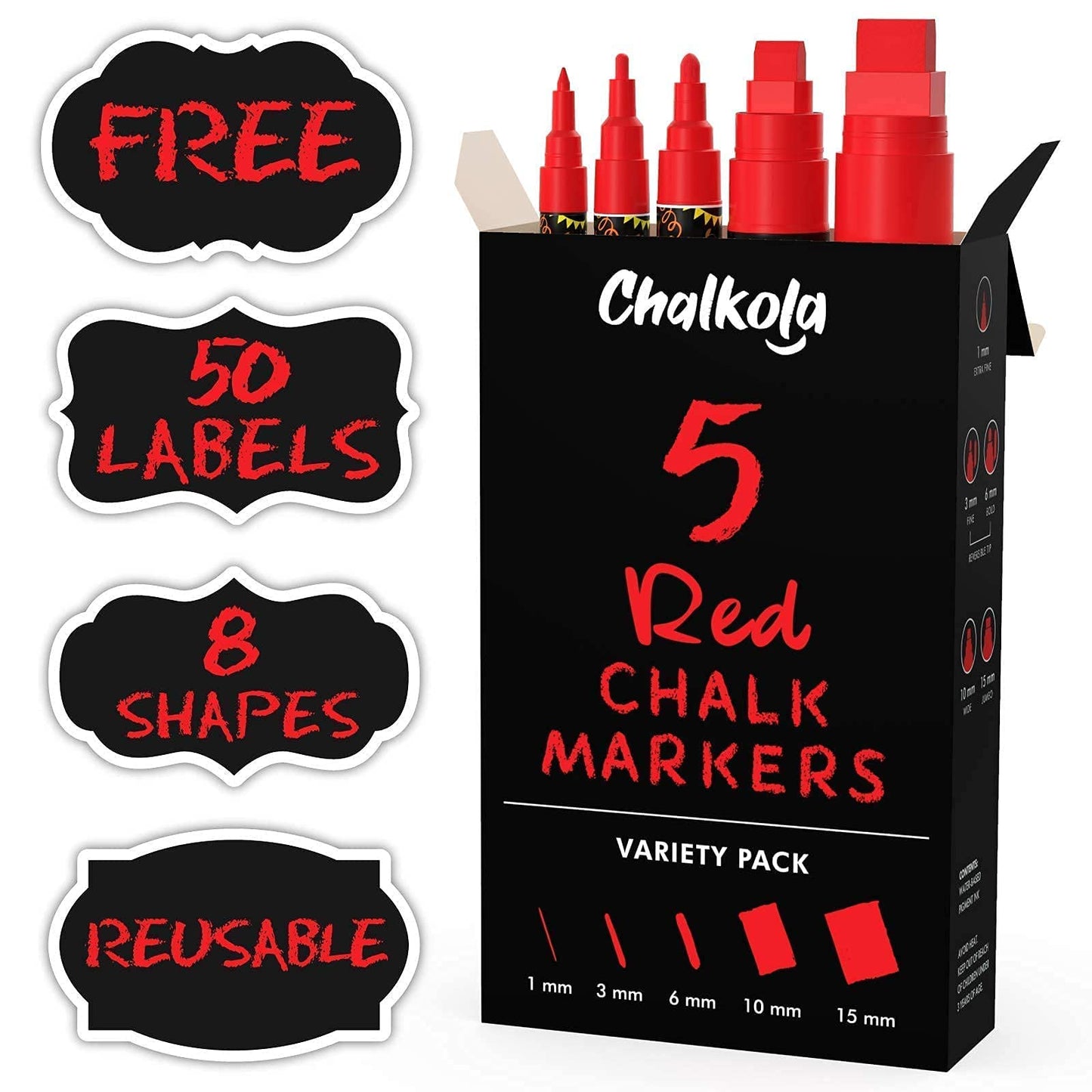 Assorted Chalk Bundle - 5 Red Variety + 16 Classic Markers + Metallic 6mm