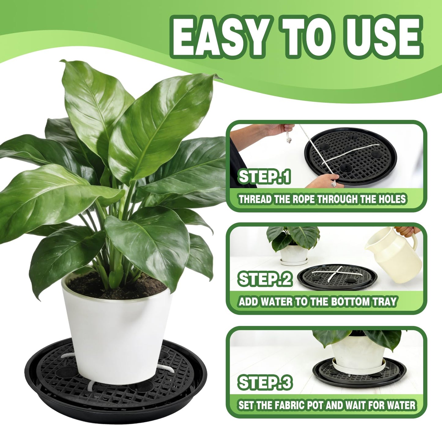 Pesilo 4 Pcs 14'' Self-Watering Pot Base, Auto-Irrigation System Plant Saucer Stand for 5 Gallon Fabric Pot, Auto Watering Plant Water Tray Self Watering System for Indoor Greenhouse Grow Tent Garden