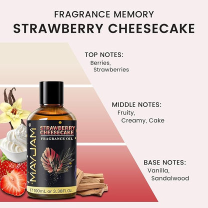 Strawberry Cheesecake Fragrance Oil Essential Oil, MAYJAM 3.38FL.OZ Strawberry Cheesecake Oil for Diffusers for Home, Long Lasting Scented Oils for Soap Candle Making - 100ML