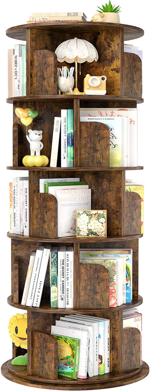 Aheaplus Rotating Bookshelf, 360 Display Wood Spinning Bookshelf Tower