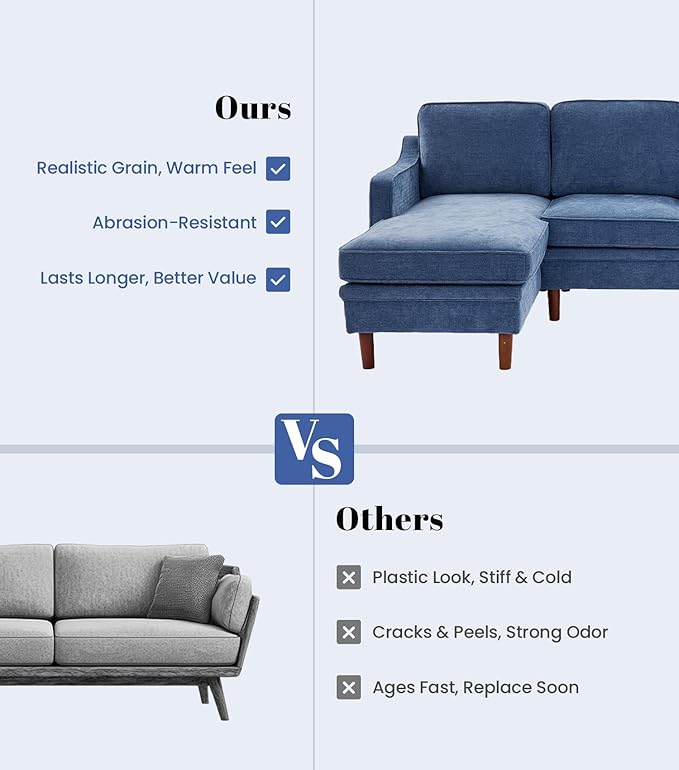 Kingfun 88" L-Shape Sofa, Chenille Sectional Couch, Mid Century Modern Couches