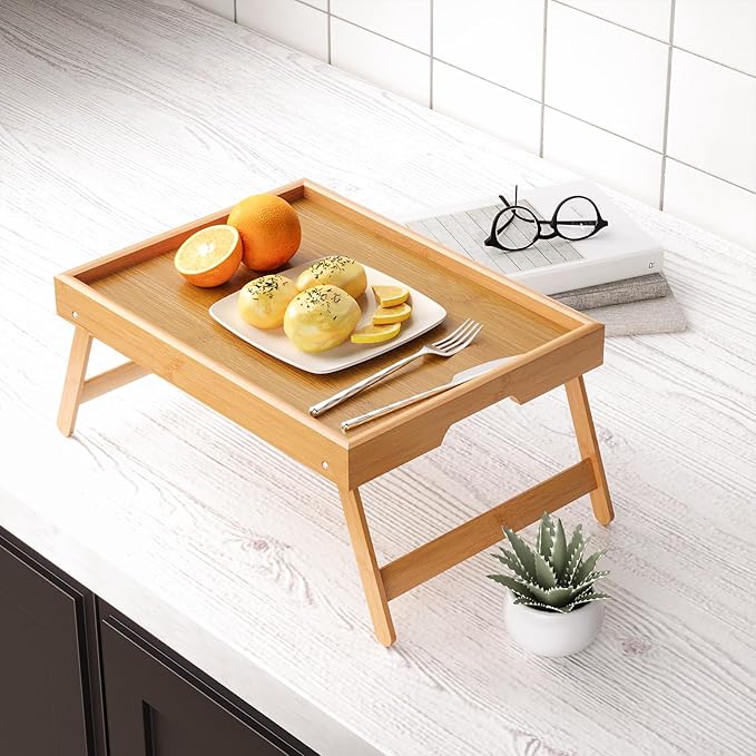 Fibogollo 4 Pack Bamboo Bed Tray Table