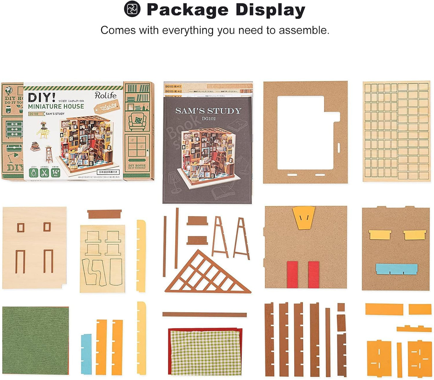 Rolife DIY Miniature House Kit Sam's Study, Tiny House Kit for Adults to Build, Mini House Making Kit with Furnitures, Halloween/Christmas Decorations/Gifts for Family and Friends (Sam's Bookstore)