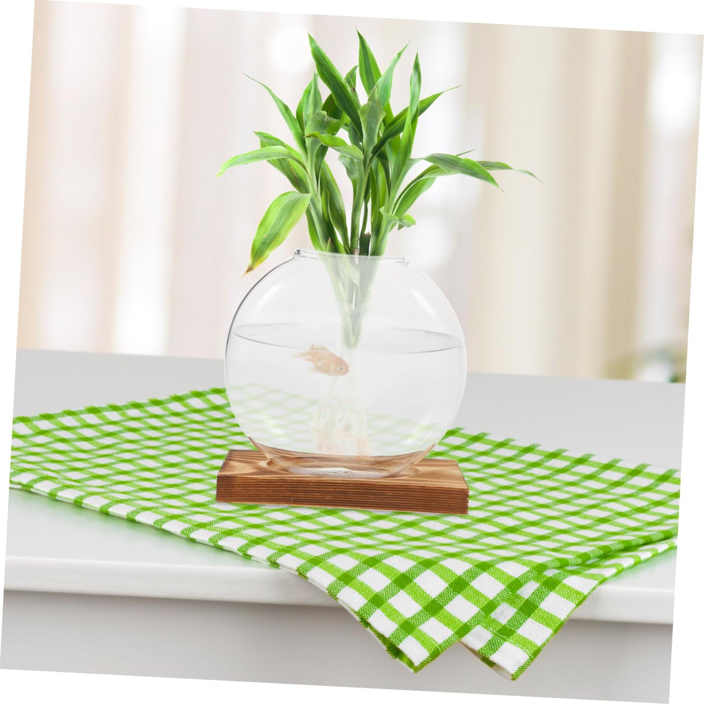 SEWOART Rustic Hydroponic Vase Glass Terrarium Bowl Indoor Greenery Decor Wooden Base Plant Propagation Station for Home Office