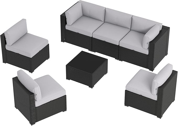 Aoxun 7 Piece Patio Furniture Set, Wicker Rattan Patio Sectional Sofa, Outdoor