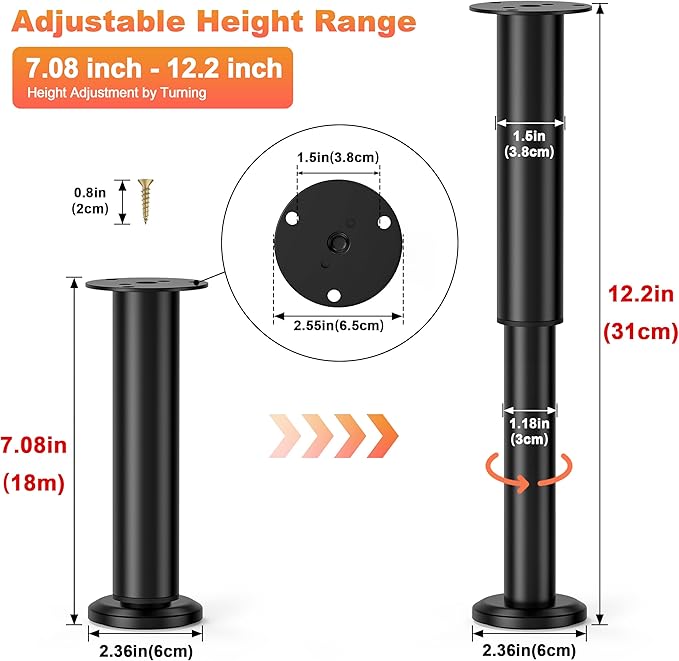 Wlrrcwdttc 4 Pcs Adjustable Bed Center Support Legs 7.08-12.2 inch