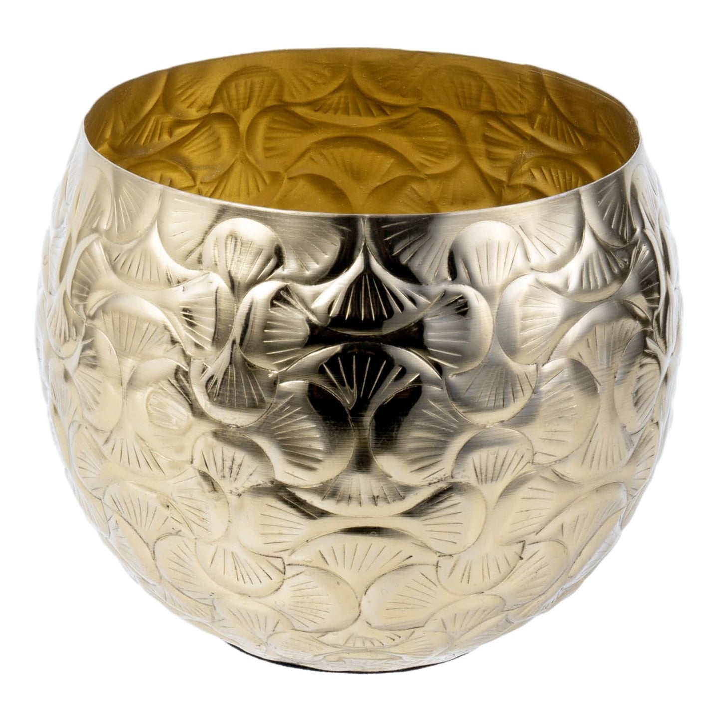 MyGift 5.5 inch Vintage Style Brass Tone Metal Embossed Ginkgo Leaf Design Planter Pot Bowl for Indoor Plants - Handcrafted in India