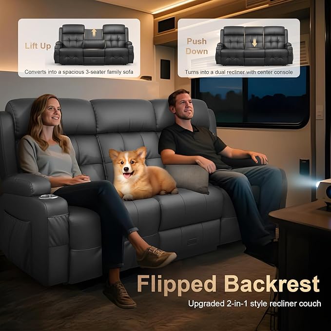 3-Seater Loveseat Recliner Sofa, Home Theater Seating Reclining Couch