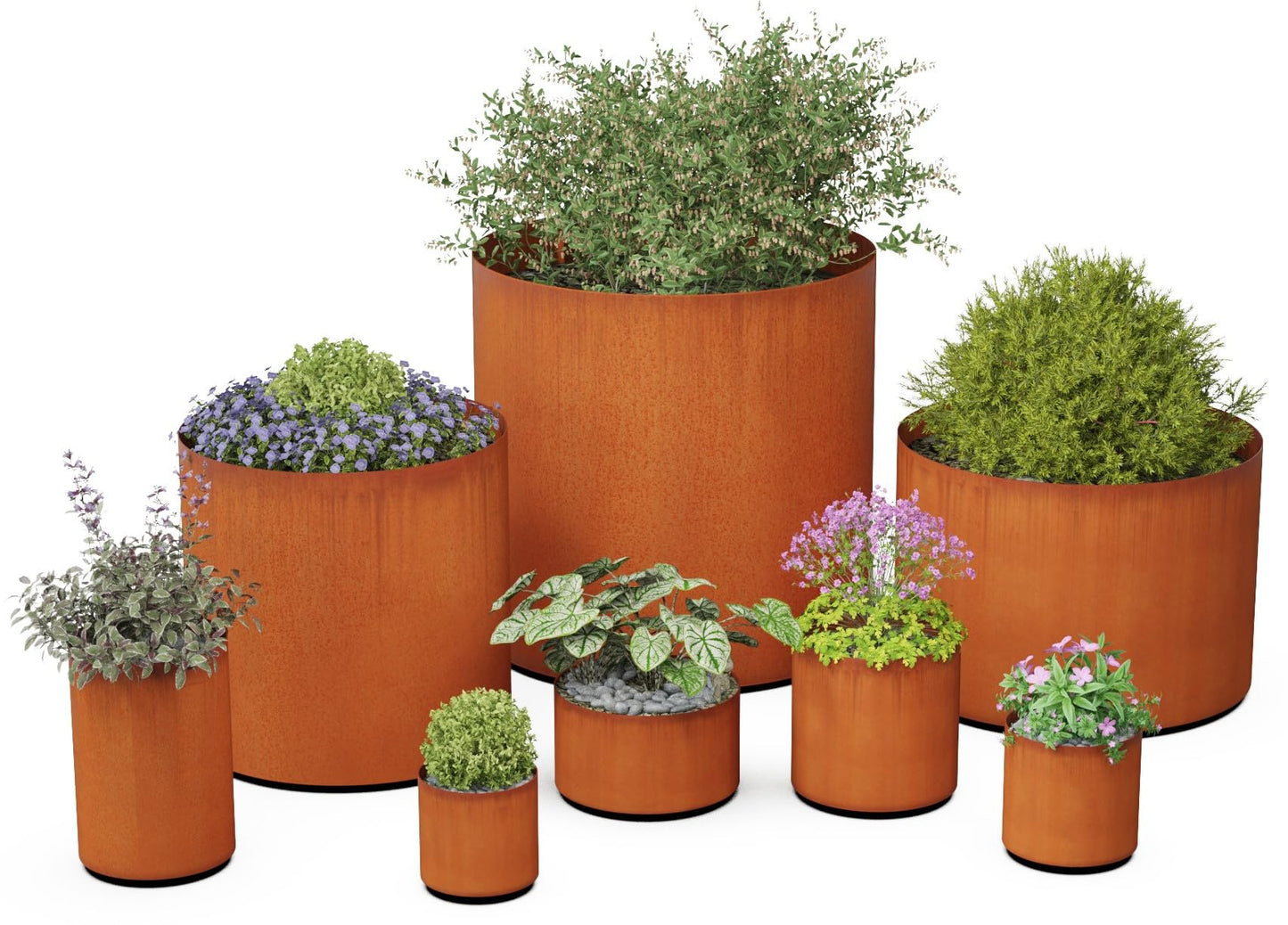 PLANTERCRAFT Corten Steel Metal Planter Box, Round Sizes, Modern Garden Steel planters for Commercial and Residential Outdoor Use.