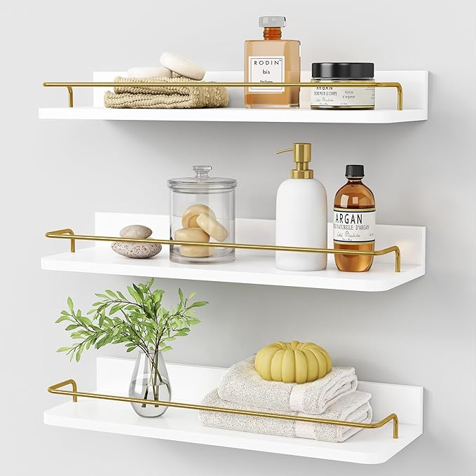 Forbena Gold Floating Shelves for Wall Decor Set of 3, Bathroom Shelves Over