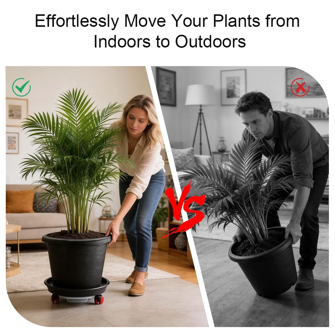 RooTrimmer 13 Inch Plant Stand Rolling Tray Plant Caddy with Wheels and Removable Drainage Holes and Drip Tray Plant Dolly for Heavy Duty Large Plants Rollers (2 Pack)