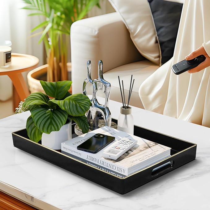 MAONAME Black Decorative Tray for Coffee Table, Modern Serving Tray