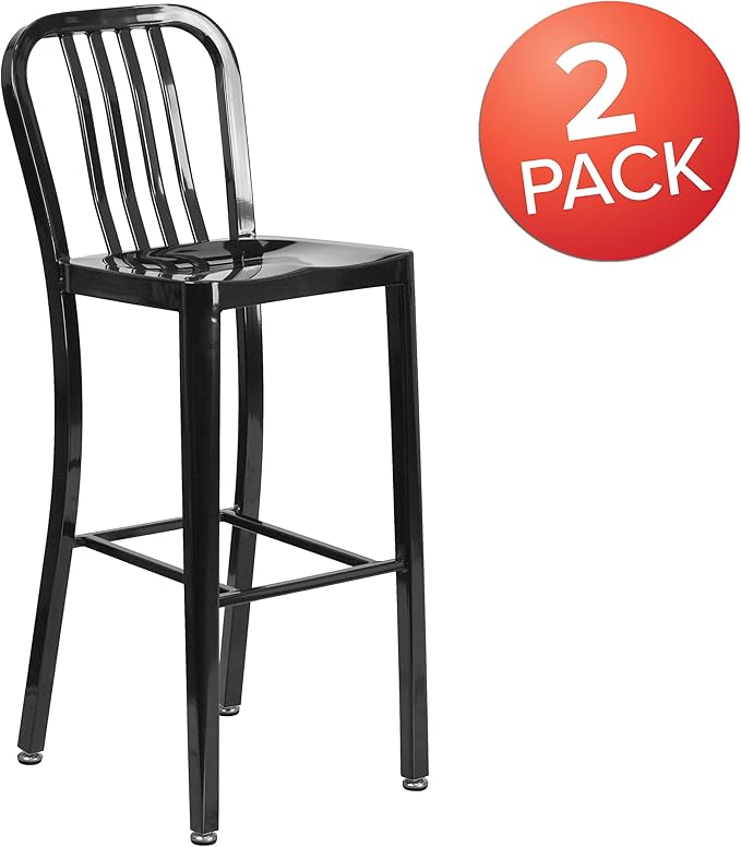 Flash Furniture Commercial Grade 30" High Black Metal Indoor-Outdoor Barstool