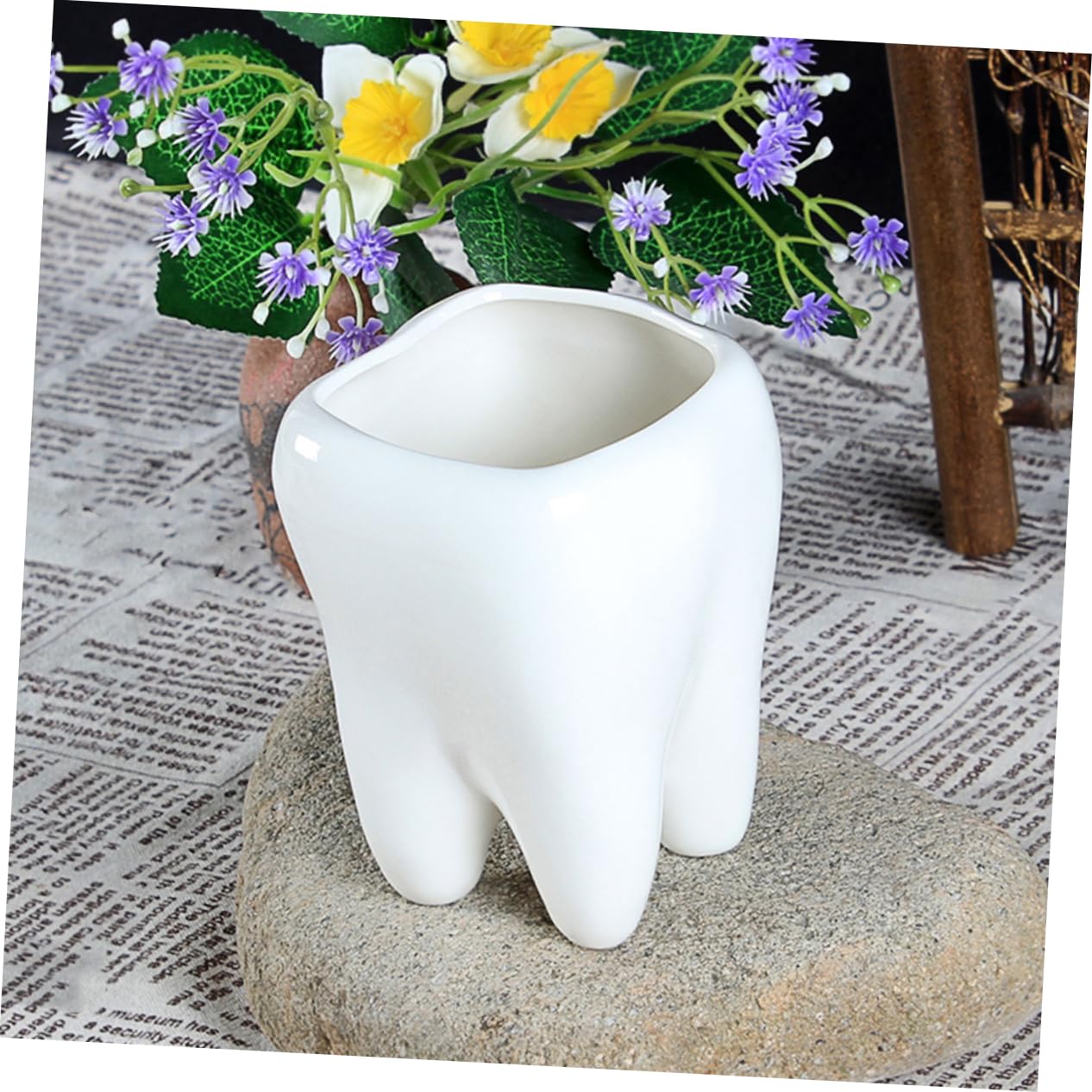 IWOWHERO Ceramic Tooth Flower Pot Small 3.34 Inch Decorative Planter for Succulents and Cactus Indoor Home Plant Holder