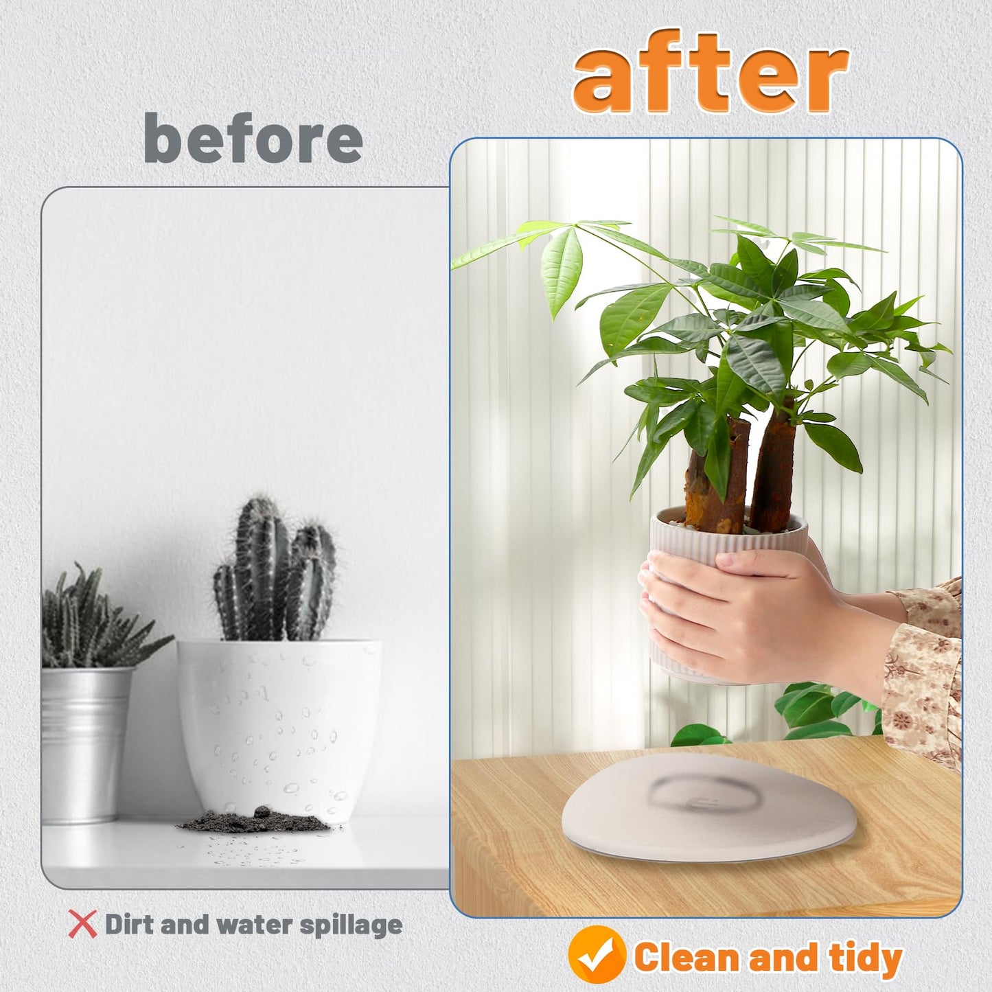 Elfcool Plant Saucer Quick Dry Absorbent Flower Plant Pot Saucer Dirp Tray Diatomaceous Earth Plant Mat for Indoor Outdoor Plants (8''-Off White-2pack)