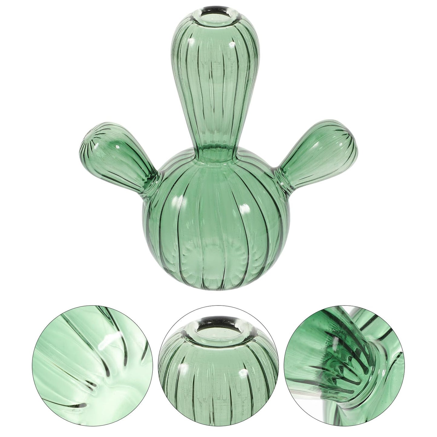 Ipetboom Cactus Shaped Glass Vase Decorative Terrarium Jar Hydroponic Plant Container for Home Décor Green Glass Vase Ornament for Tabletop and Indoor Gardening