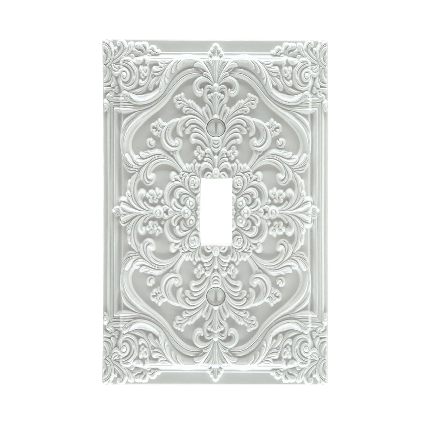 Spshian Decorative Light Switch Plate Covers White Flower Elegant 3D Floral Embossed 1 Gang Light Switch Cover Plate Single Toggle Wall Plate Outlet Covers Faceplate for Bedroom Home Decor