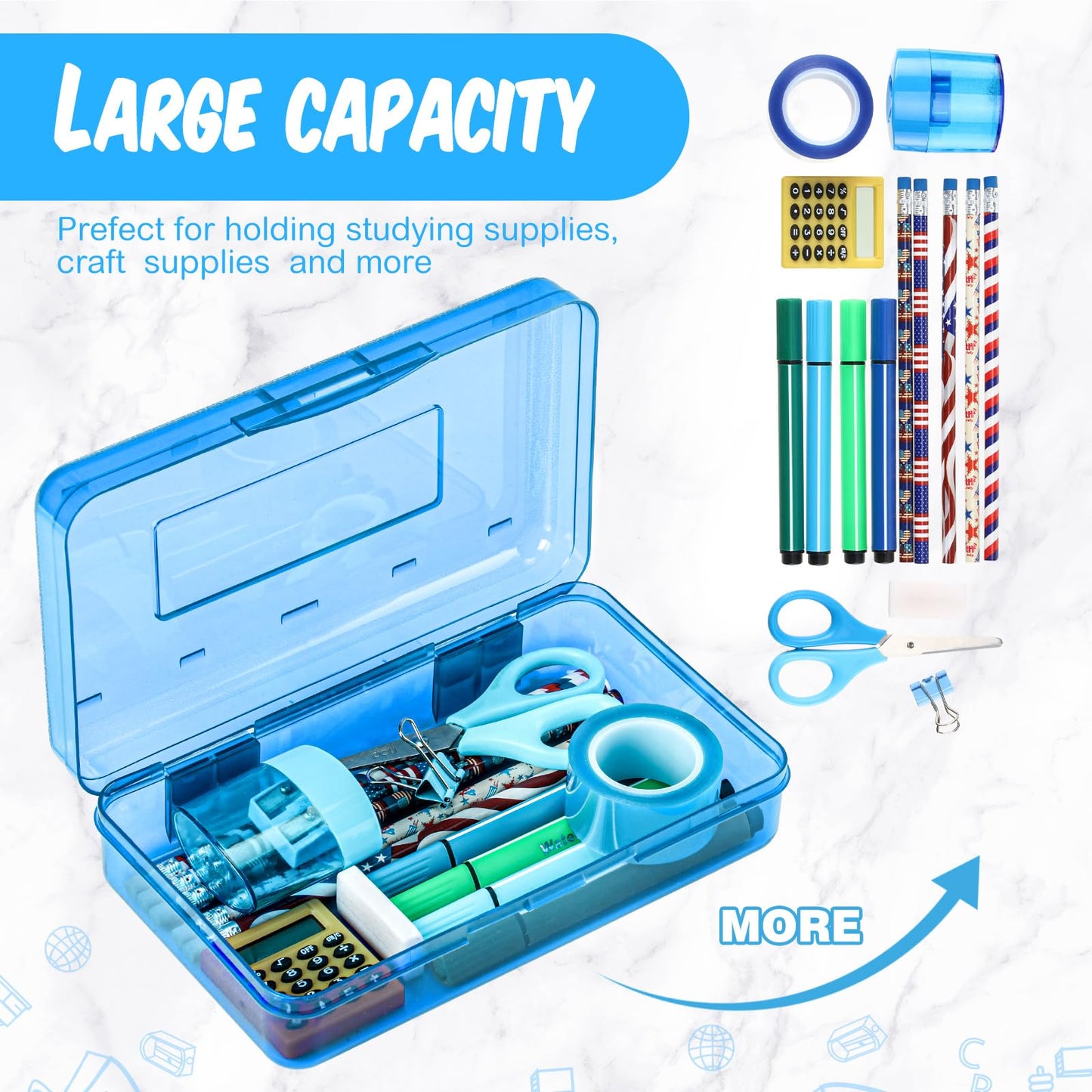 Fainne 24 Pack Pencil Boxes for School Clear Plastic Pencil Case Large Plastic Crayon Box Bulk Stackable Classroom Stationery Organizer School Supplies(Multicolor)