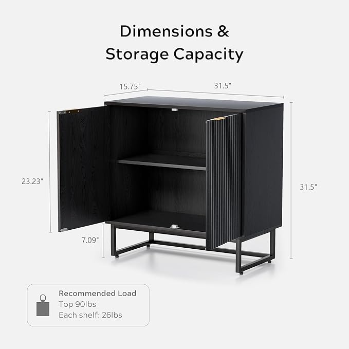 EYYTHUNG Fluted Storage Cabinets Set of 3, Sideboard Buffet Cabinet Modern
