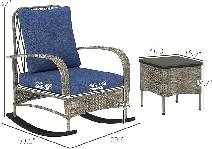 Outsunny 3 Piece Wicker Patio Furniture Set, PE Rattan Rocking Chairs