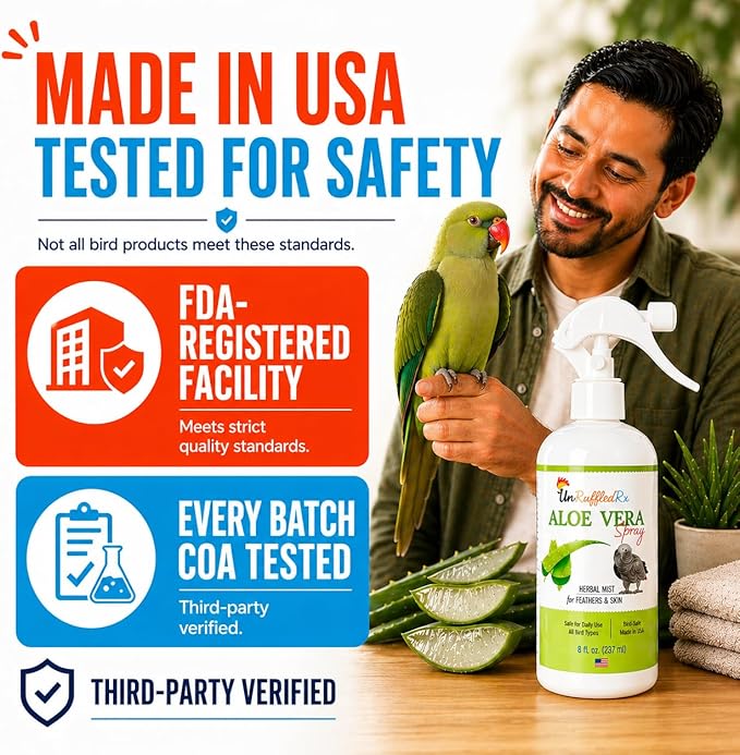 UnRuffledRx Aloe Vera Bird Spray for All Birds – Soothes Itchy Skin & Feather Plucking – 8oz Odor-Free Mist, Safe if Ingested, Daily Use Bird Mist, Softens Feathers, Natural Formula – Made in USA