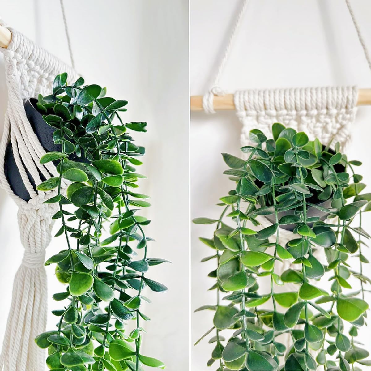 Avoik Artificial Eucalyptus Wall Hanging Decor, Artificial Hanging Greenery Plants, Macrame Plant Hanger with Faux Vines Hanging Planter for Boho Chic Home Office Bedroom Indoor Farmhouse Decor