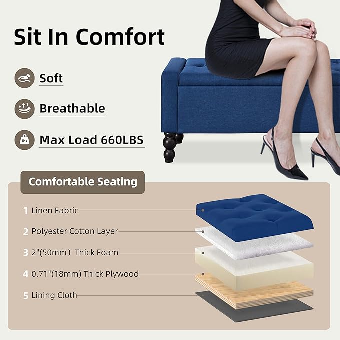 50" W Storage Ottoman Bench