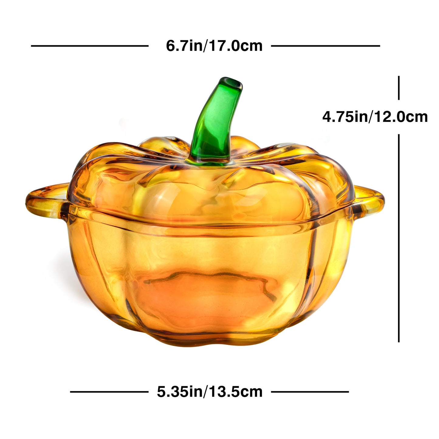QIANCHANG Glass Pumpkin Bowl with Lid, Food Storage Jar for Candy Cookies Biscuit, Thanksgiving Fall Decorative Bowl for Pumpkin Puree, Wet Food & Pet Treats