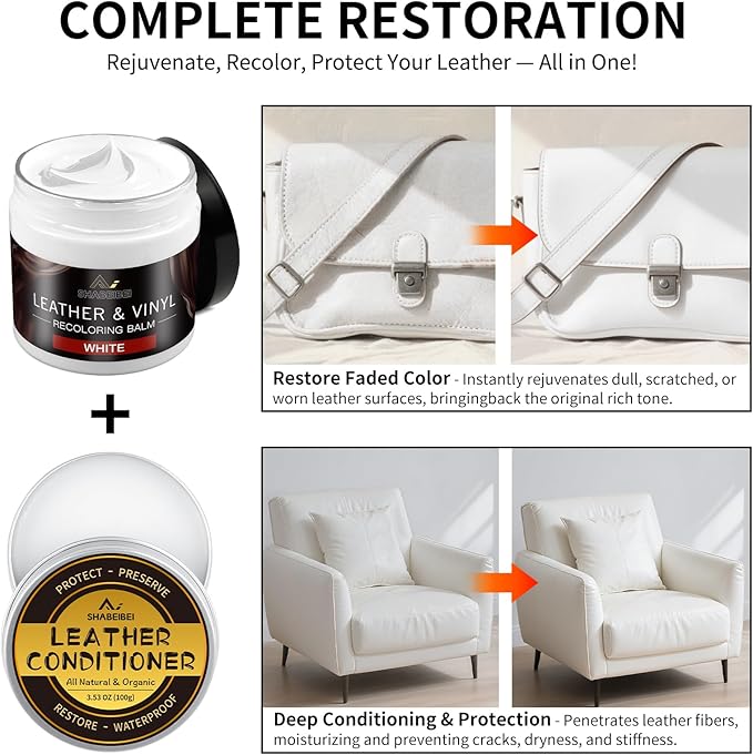 Leather Recoloring Balm with 100ml Mink Oil, Car Seats, Dye & Restorer