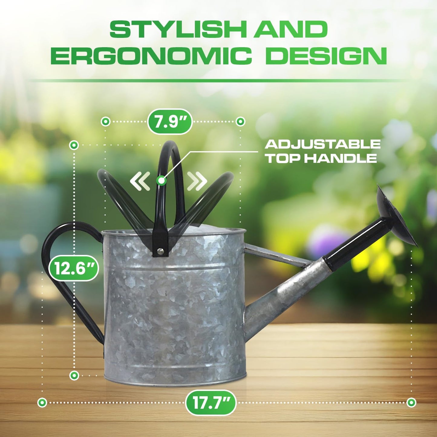 Plexon Metal Watering Can Outdoor 1 Gallon, Flower Plant Gardening Garden Large Galvanized Watering Can Pot Pitcher, Steel Black Handles and Removable Spray Spout