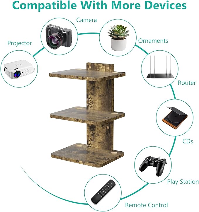 WALI Floating TV Shelf, 3 Tier Projector Shelf