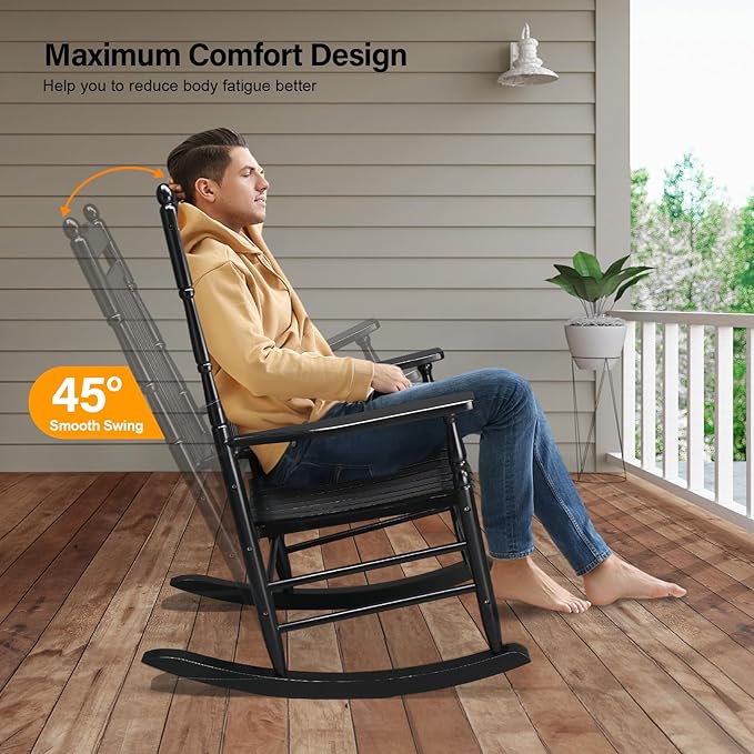 VINGLI Wooden Rocking Chair Outdoor, Patio Rockers