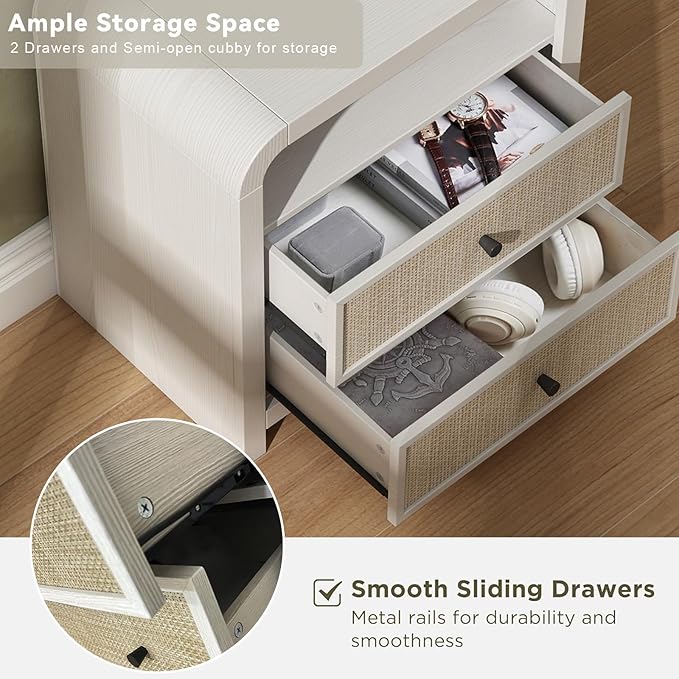 Oak&Sparrow Rattan Nightstand Set of 2, 23.6'' Rattan End Table