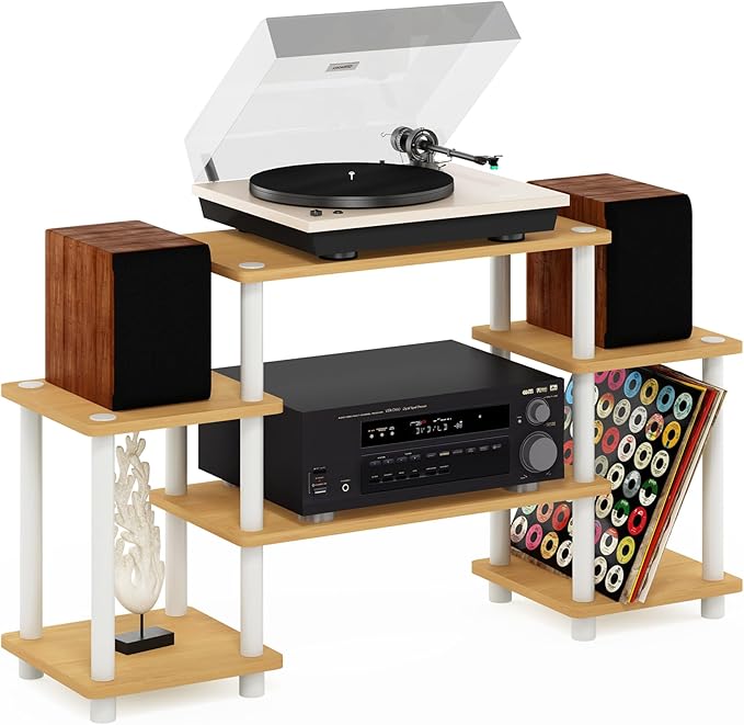 Furinno Turn-N-Tube No Tools Entertainment TV Stands, Beech/White, Square Corner