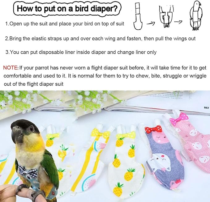 QBLEEV Bird Diaper Cockatiel Clothes Flight Suite, Reusable Parrot Nappy with Waterproof Inner Layer, Cute Pigeon Pants Urine Wet Suit Costume for Conure Macaw African Budgies Sun Parakeet