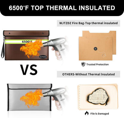 6500°F Fireproof Document Bag, Upgraded Fireproof/Waterproof Money Bag with Zipper/Reflective Strip,Storage Pouch for A4 Letter Size Document,Cash,Cell Phone,Passport