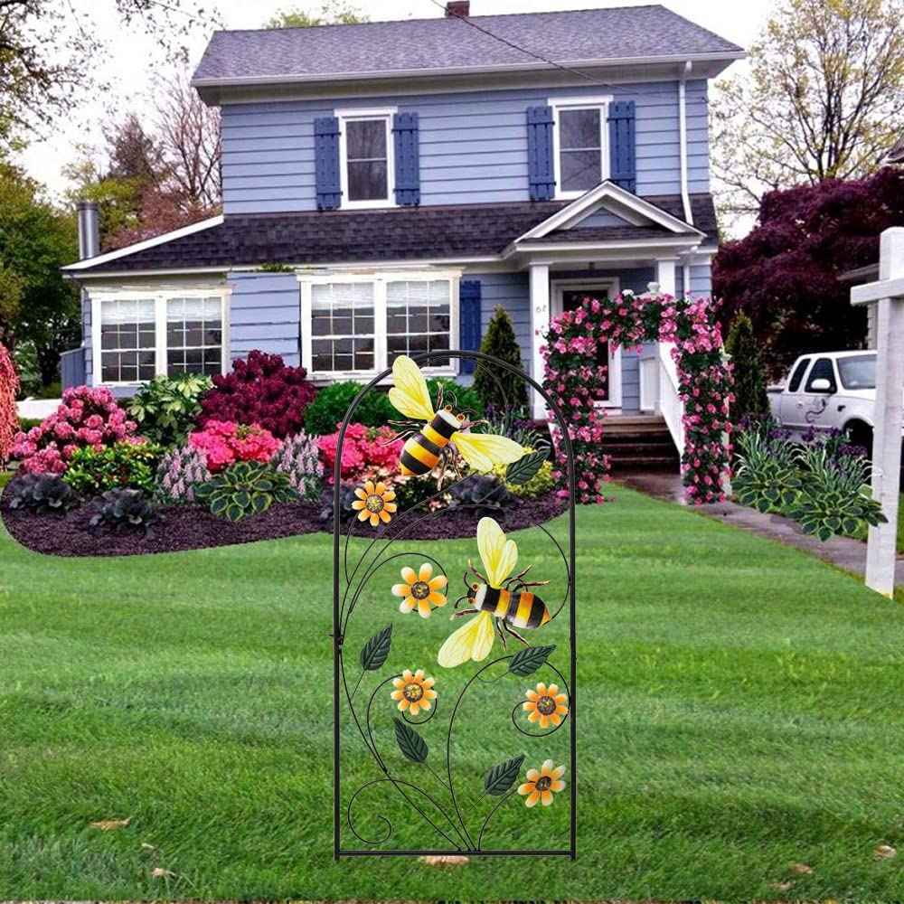 Garden Decor for Outside, YEAHOME 33 Inch Decorative Garden Stakes with Flowers Bees, Metal Spring Garden Decorations Yard Art for Outdoor Patio Yard Lawn Backyard