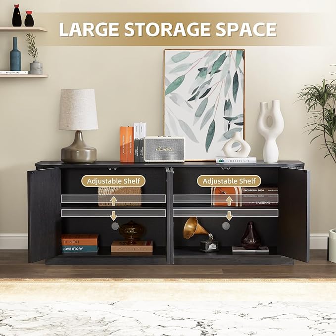 64'' Fluted TV Stand for TVs up to 75'', Modern Long Media Console