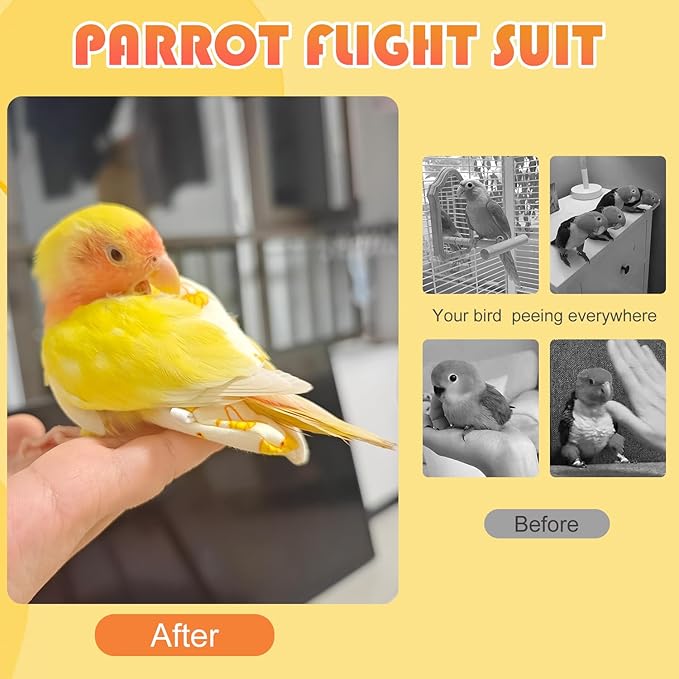 6 Pcs Bird Diapers FAURAPMNG Parrot Nappy Flight Suit Reusable Cockatiel Clothes with Elastic Back Rope Waterproof Inner Layer Washable Diaper Pants for Parakeets, Budgies, Mini Macaws, Quaker Parrots