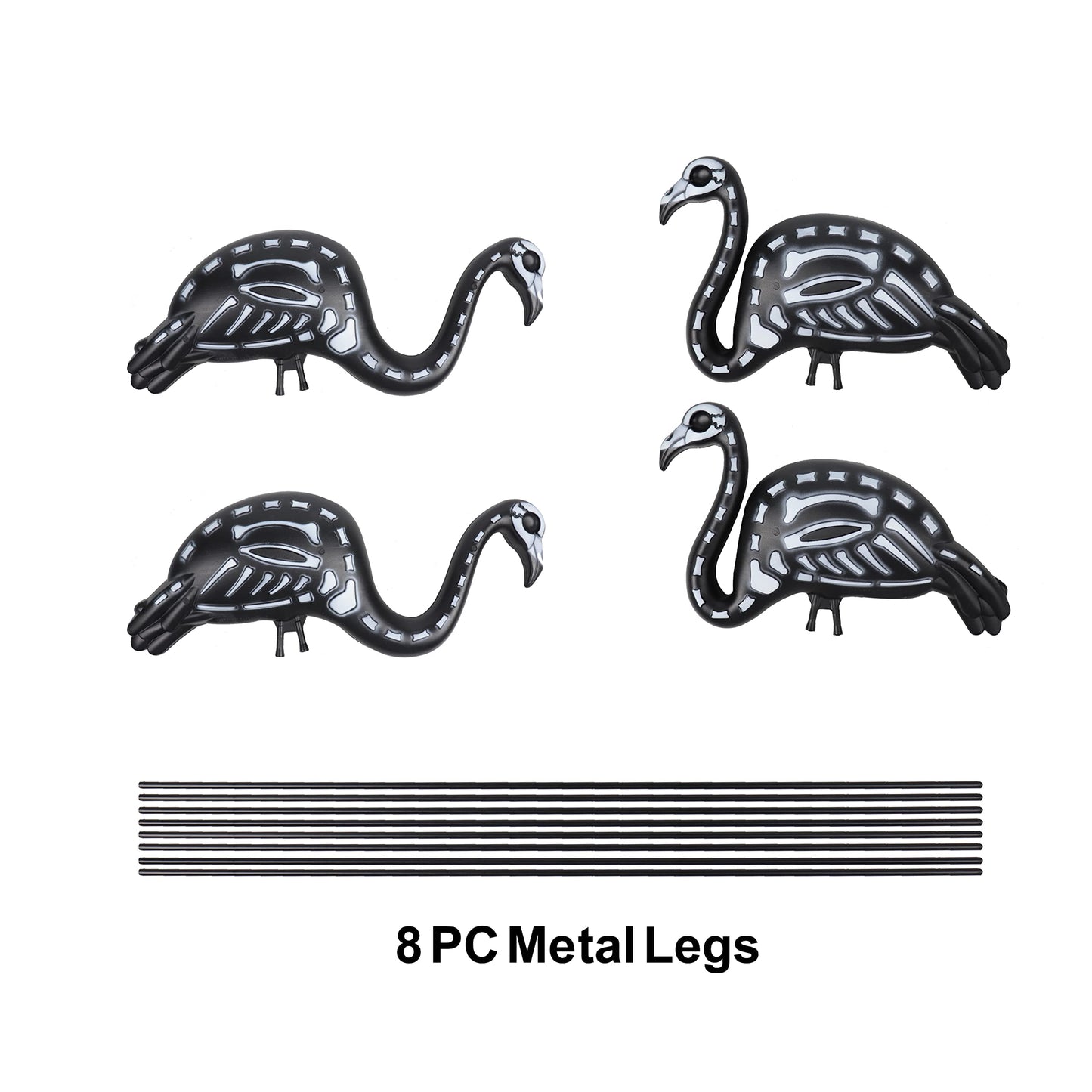 GiftExpress 4-Pack Small Halloween Black Flamingo Skeleton, Zombie Flamingos, Skull Flamingo with Stakes for Halloween Lawn Ornaments, Spooky Graveyard Decorations