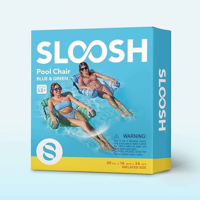 SLOOSH Inflatable Pool Floats Adult, 2 Packs Floating Lounge Chairs, Blow up