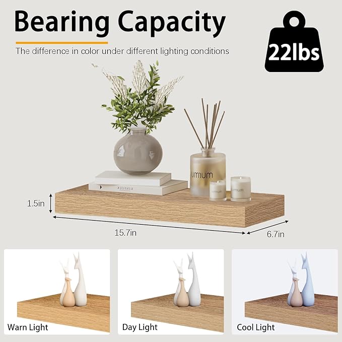 Oak Floating Shelves Wood for Wall 15.7in Wall Mounted Display Ledge Shelves