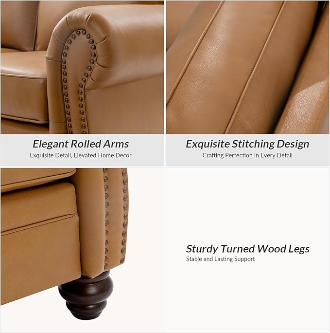 60" Wide Genuine Leather Chesterfield Loveseat, 2 Seat Leather Sofa