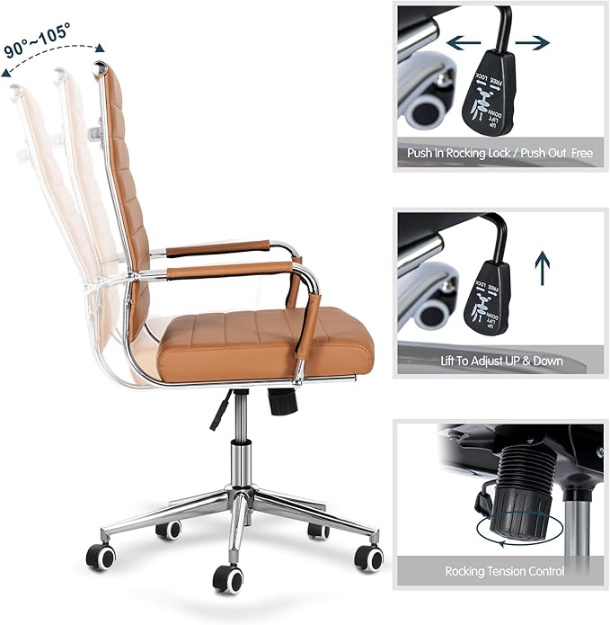Home Office Chair Ribbed, Modern Leather Conference Waiting Room Chairs
