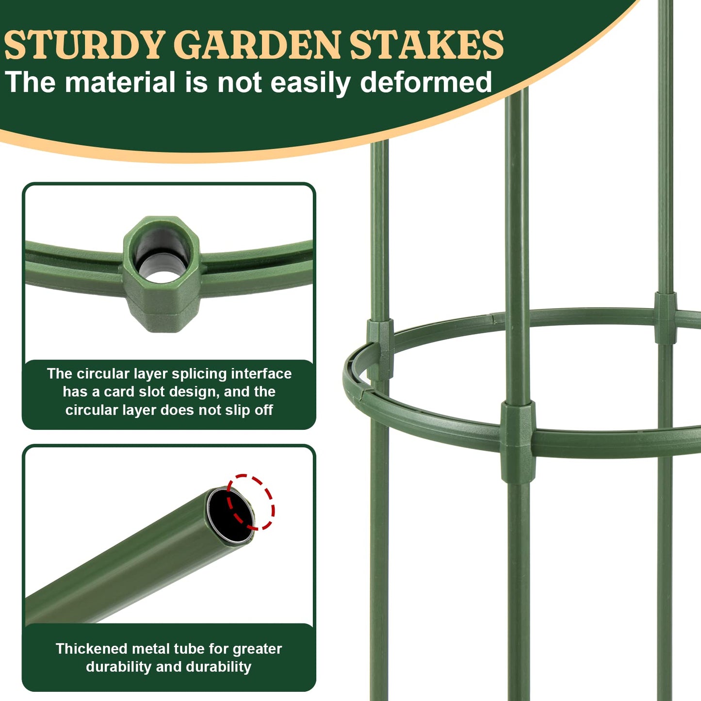 Round Heavy Duty Tomato Cage - 55 Inch Steel Core Plastic Coated Garden Trellis, 4-Post Rustproof Plant Support for Tomato/Cucumber/Beans, No Tools Snap Assembly, Spare Parts Available 1PS